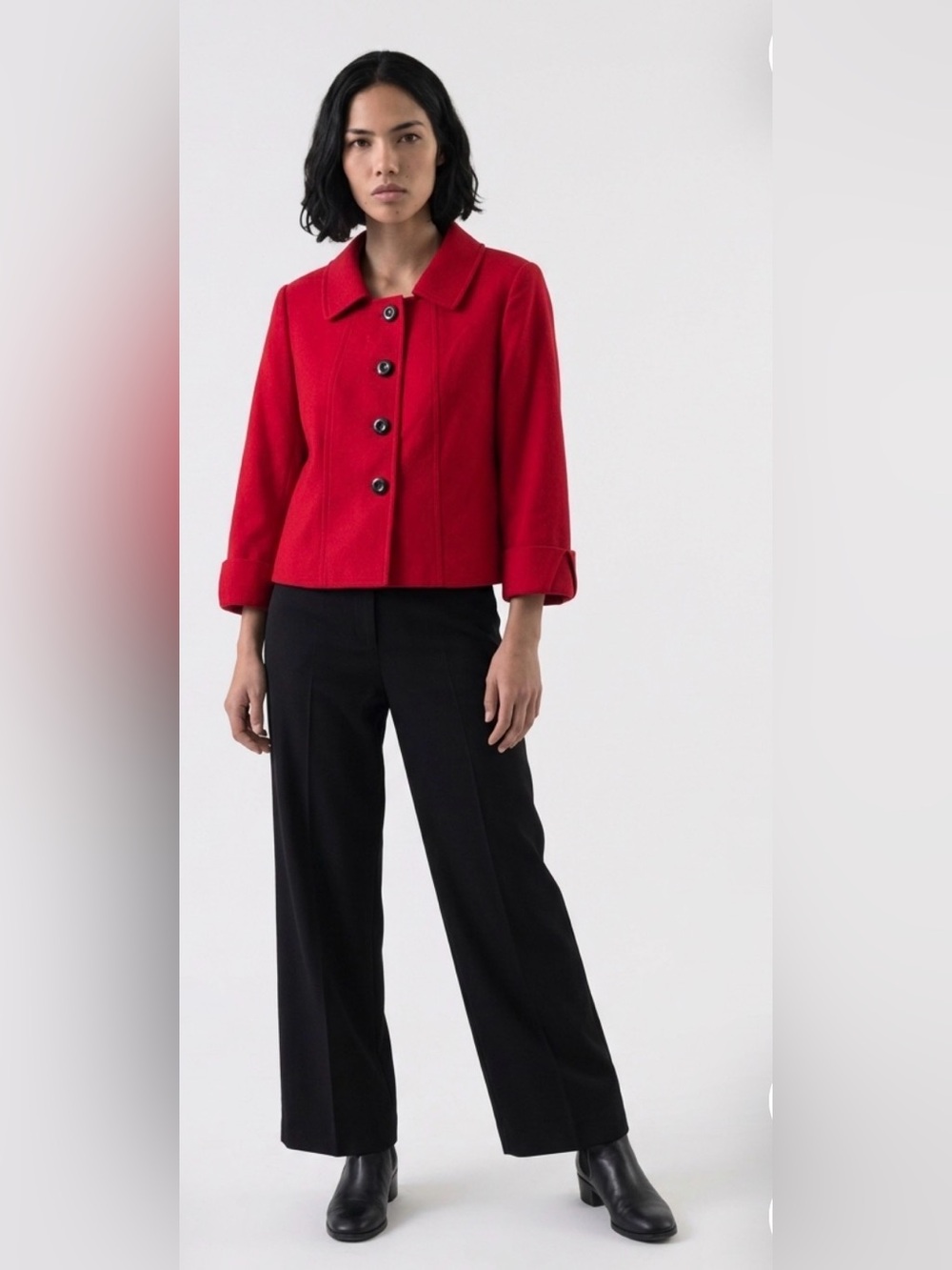 Women's Red Cropped Button Jacket